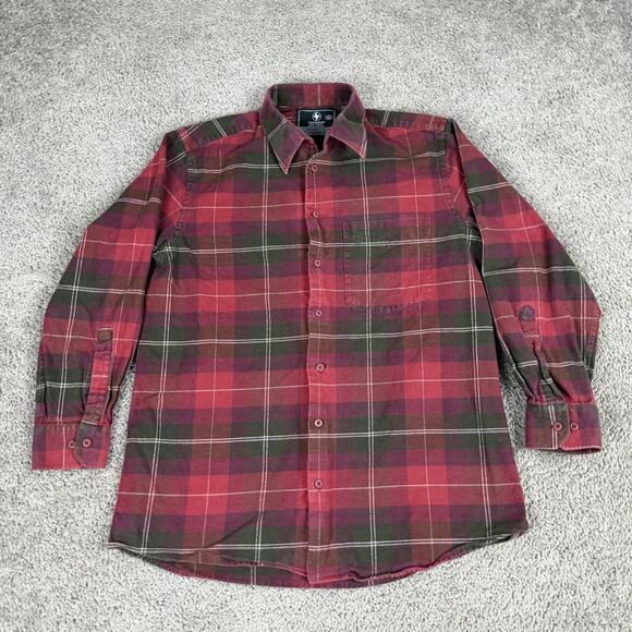 Thunder Shirt Mens XL Red Green Plaid Flannel Button Down Long Sleeve Cotton - Picture 2 of 10